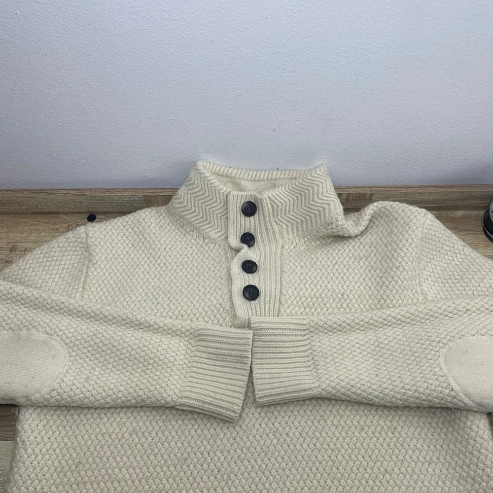 Schott Bros Wool Blend Mock Neck Button Sweater Cream Elbow Patches Men 2XL READ - Picture 6 of 10